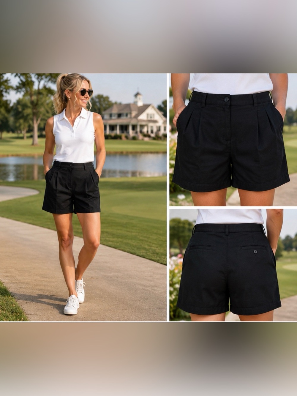 Vintage Lauren Ralph Lauren Black 100% Cotton Pleated Shorts Size 16